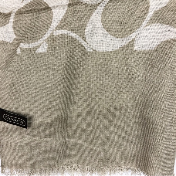 Coach Silk & Wool Signature Pattern C Tan & Cream Fringe Trim - Picture 13 of 13